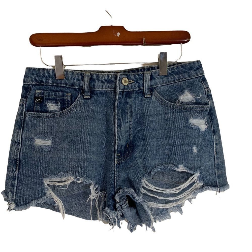 KanCan Distressed Denim Shorts Women M Blue High Rise‎ Frayed Hem KC5132M
